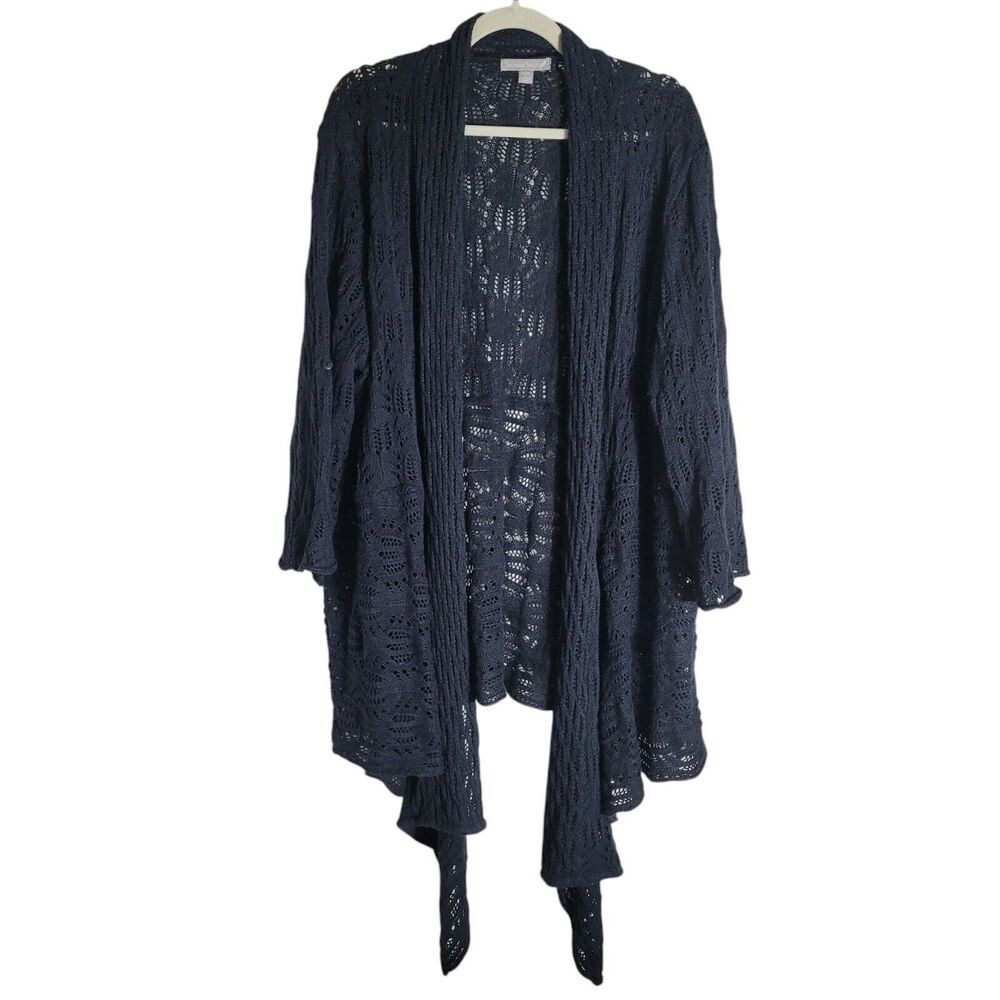 Woman Within Loose Knit Crochet‎ Open Cardigan Size 2X Black Fairie Goth Boho